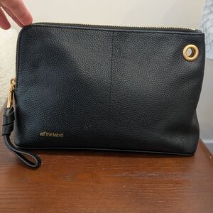 Black Leather Clutch with Gold Accents